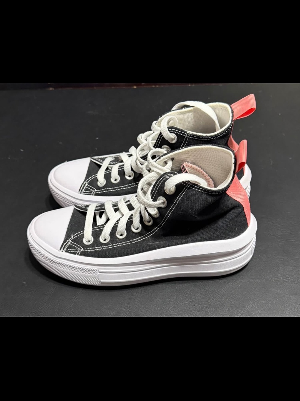 Black High-Top Platform Sneakers with Pink Heel Tab
